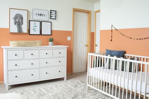 Orange Wall Nursery, Light Orange Nursery, Burnt Orange Nursery Gender Neutral, Tangerine Nursery, Terra Cotta Nursery, Orange Nursery Ideas, Orange Baby Room, Lily Nursery, Modern Gender Neutral Nursery