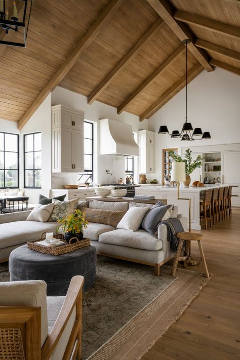 Modern Cottage Decor, Hilltop Estate, Studio Apartment Ideas, English Cottage Style, Design Salon, Modern Cottage, Living Room On A Budget, Wood Beams, Farmhouse Style Decorating