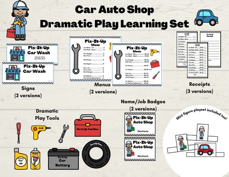 Car Repair Shop Dramatic Play, Tools Dramatic Play, Firefighter Dramatic Play, Atelier Automobile, Dramatic Play Printables, Mechanic Shop, Holiday Math, Playbased Learning, Dramatic Play Preschool