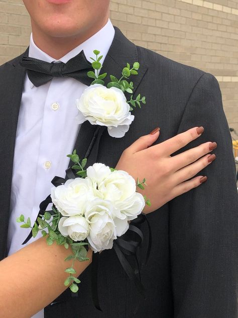 Corsage boutonniere white corsage Eucalyptus corsage | Etsy Simple Corsage Prom, Ranunculus Corsage, Eucalyptus Corsage, Boutonniere Simple, Simple Corsage, Eucalyptus Boutonniere, Boutonniere White, Prom Flowers Corsage, White Corsage