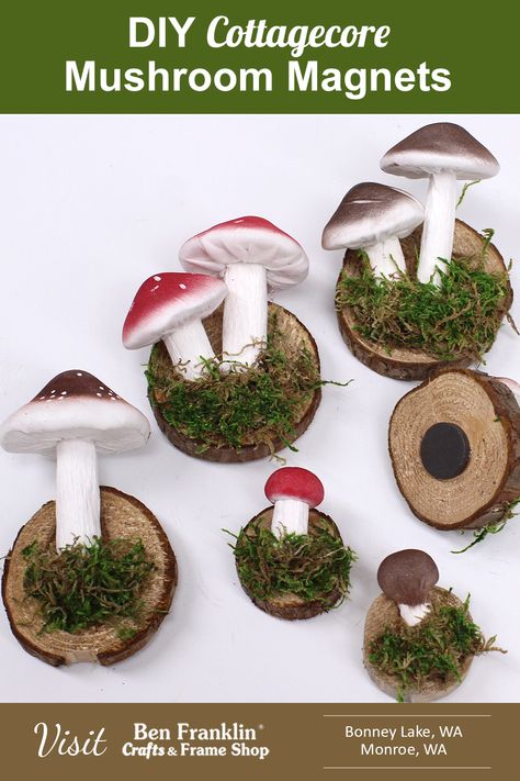 Craft a touch of woodland whimsy with this DIY Cottagecore Mushroom Magnet! 🍄✨ Explore your creativity and bring nature's charm into your space. Perfect for beginners and seasoned crafters alike. Check out our step-by-step guide! #BenFranklinCrafts #DIYCrafts #WoodlandWhimsy #MushroomCrafts #CraftingInspiration #NatureCrafts Diy Wood Magnets, Woodland Crafts For Adults, Cottage Core Crafts Diy, Cottage Core Crafts, Cottagecore Crafts, Woodland Whimsy, 3d Crafts, Diy Magnets, Cottagecore Mushroom