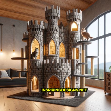 These Hogwarts Castle Cat Play Trees Offer an Enchanting Escape for Curious Cats! Cat Playroom, Cat Mansion, Cat Stand, Hobbit Door, Cardboard Cat House, Cat Castle, Cat Patio, Cat Tree House, Diy Cat Tree