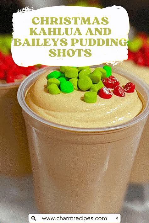 Celebrate the holidays with Christmas Kahlua and Baileys Pudding Shots, a creamy, festive treat combining rich flavors in every sip. Chocolate Kahlua And Baileys Pudding Shots, Kahlua Baileys Pudding Shots, Kahlua And Baileys Pudding Shots, Baileys Pudding Shots, Baileys Pudding, Kahlua Shots, Cheesy Pull Apart Bread, Alcoholic Treats, Whipped Cream Vodka