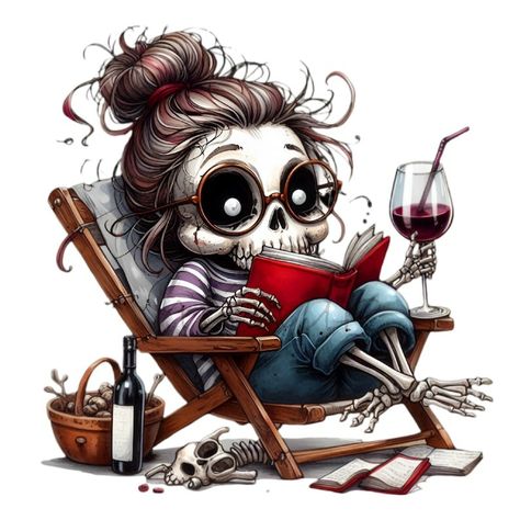 Skeleton Drinking Wine, Skeleton Drinking, Reading Armchair, Drinking Wine, Halloween 2024, Reading A Book, Funny Cartoon, Wine Drinks, Cartoon Illustration