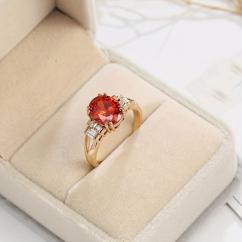 Ruby Rings Women, Champagne Gold Color, Red Gemstone Ring, Ring Boy, Ruby Rings, Casual Rings, Rings Women, Golden Ring, Ruby Engagement Ring