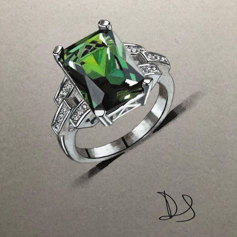 mixed media realistic drawing Jewellery Art Drawing, Drawings Of Jewellery, Drawing Jewellery, Emerald Drawing, Jewellery Drawing, Ring Drawing, Jewellery Art, Ring Sketch, Jewel Drawing