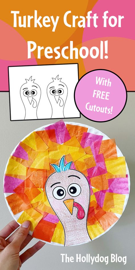 Print your free turkey cutouts in this exciting Turkey Craft for Preschol! Have fun gluing tissue paper squares to a paper plate and coloring in your turkey! Turkey Craft for Kids | Turkey Craft for Preschool | Turkey Activities for Preschool | Thanksgiving Craft | Turkey Theme for Preschool Paper Plate Turkeys Preschool, Turkey Plate Craft, Paper Plate Turkey Craft, Turkey Craft For Toddlers, Tissue Paper Turkey, Thanksgiving Placemats Preschool, Preschool Turkey, Turkey Crafts For Preschool, Craft Turkey