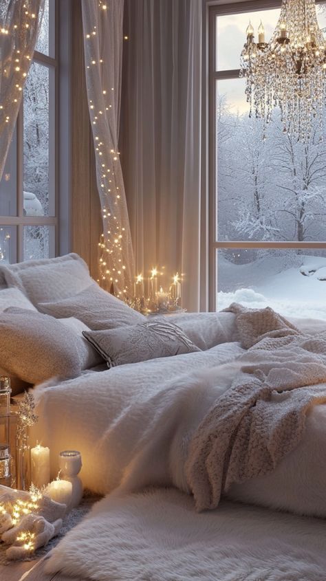 Winter Wonderland Bedroom Decor, Winter Wonderland Room Ideas, Winter Theme Bedroom, Winter Aesthetic Cozy Bedroom, Winter Themed Bedroom, Winter Bedroom Aesthetic, Winter Wonderland Bedroom, Winter Bedroom Ideas, Beach Aesthetic Room