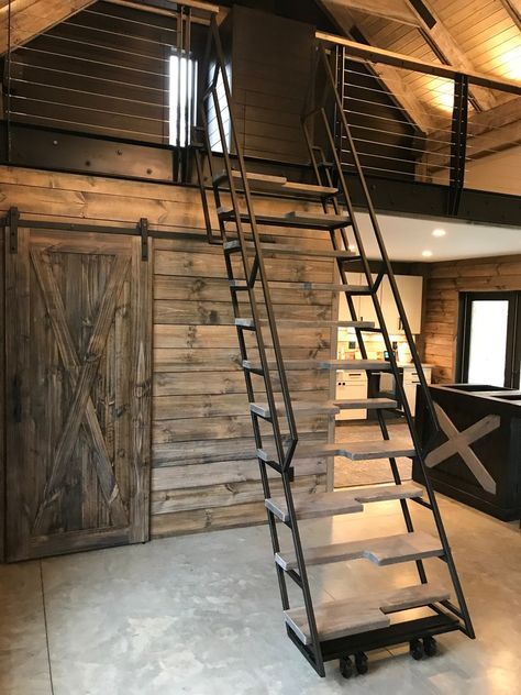 Library Loft Ladders STANDS UP Custom Made to fit | Etsy Retractable Stairs, Loft Railing, Loft Flooring, Loft Floor, Ladder Stairs, Loft Stairs, Loft Ladder, Wood Ladder, A Frame Cabin