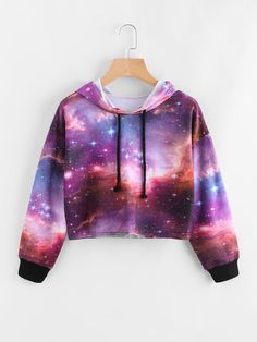 Galaxy Outfit, Stylish Hoodies, Trendy Hoodies, Crop Top Hoodie, Galaxy Print, Crop Hoodie, Crop Top Outfits, Tween Outfits, Hoodie Outfit