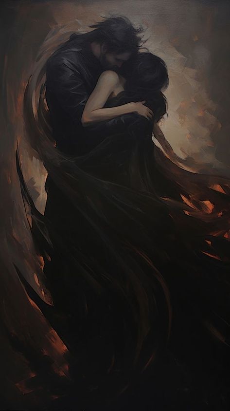 Acrylic paint of seld hugging creativity darkness ethereal. | premium image by rawpixel.com Ethereal Art Dark Wallpaper, Tragic Romance Art, Couples Backgrounds Wallpapers, Dark Couple Wallpaper, Villain In Love, Dark Couples Art, Dark Romance Art Couple, Dark Love Aesthetics, Ethereal Art Dark