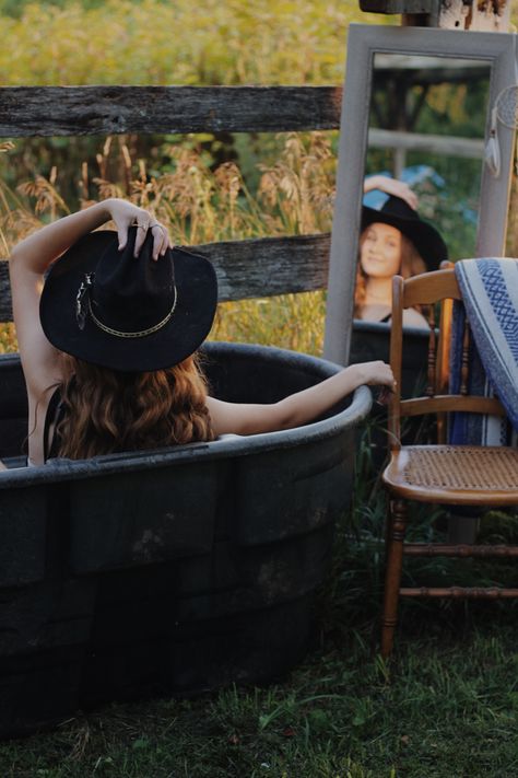 Water Trough Photoshoot, Western Bodouir Photoshoot, Metal Water Trough, Cowgirl Shoot, Western Photoshoot Ideas, Country Pics, Farm Photoshoot, Western Photo Shoots, 22nd Bday