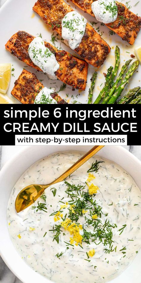 Creamy Dill Sauce For Salmon, Baked Goat Cheese Dip, Salmon With Cream Sauce, Dill Cream Sauce, Dill Sauce For Salmon, Salmon Burger Recipe, Goat Cheese Dip, Lemon Dill Sauce, Crispy Salmon