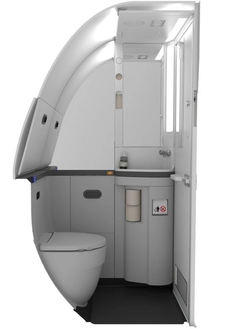 Airplane Interior Design, Airplane Toilet, Toilet Door Design, Airplane Bathroom, Airplane Interior, Pod Hotels, Lavatory Design, Modular Bathrooms, Bedroom Ensuite