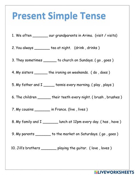 Grammar - Present Simple Tense worksheet The Present Simple Tense, Worksheet On Simple Present Tense, Tenses Worksheet Class 6, Simple Present Tense Worksheets Grade 3, Present Simple Worksheets English Grammar, Present Indefinite Tense Worksheet, Simple Tenses Worksheets, Present Simple Tense Worksheet, Simple Present Worksheet