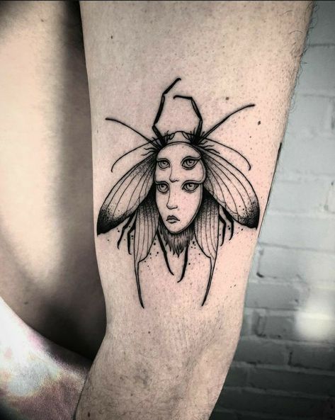 Dark Leg Tattoos For Women, Transcendental Tattoo, Creepy Insect Tattoo, Creepy Sleeve Tattoo, Cool Insect Tattoos, Illustrative Blackwork Tattoo, Tattoo Ideas Creepy, Small Creepy Tattoos, Creepy Cute Drawings