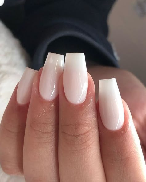 White Powder Nails Acrylics, Milky White Nails Acrylic Coffin, American White Nails, Coffin Acrylic Nails White, White Square Nails Design, Glam Nails Designs, Sheer White Nails, Plane Nails, Nut White Nails