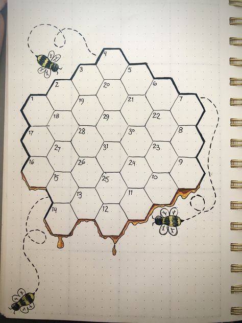 #bulletjournal #bujo #bee #bees #honey #honeycomb #mood #moodtracker Honeycomb Mood Tracker, Bullet Journal Contents, May Bullet Journal, Bullet Journal Mood Tracker Ideas, Bullet Journal Paper, Bullet Journal Tracker, Bulletin Journal Ideas, Bullet Journal Mood, Bullet Journal Aesthetic