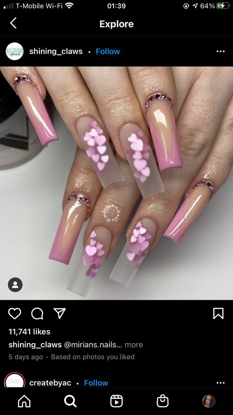 Encapsulated Valentines Day Nails, Valentines Encapsulated Nails, Encapsulated Nails, Luminous Nails, February Nails, Glamour Nails, Cute Acrylic Nail Designs, Ombre Nail Designs, Fall Acrylic Nails