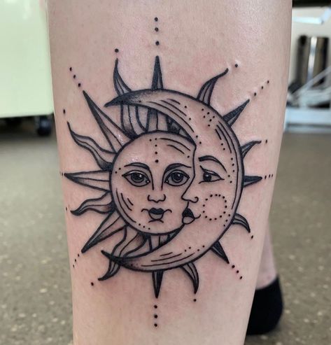 Line Sun Tattoo, Moon Sun Tattoo, Occult Tattoo, Sun Tattoo, Sun And Moon, Moon Tattoo, Sun Moon, Flash Tattoo, Maple Leaf Tattoo