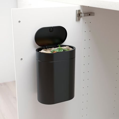 BROGRUND Touch top trash can, black, 1 gallon - IKEA Wash Basin Accessories, Compost Container, Steel Storage Containers, Ikea Canada, Trash Containers, Bathroom Trash Can, Paint Buckets, Kitchen Trash Cans, Stainless Steel Bathroom