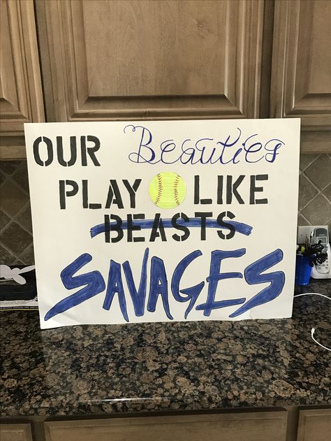 Softball poster. The Savages softball Softball Playoff Posters, Softball Fundraiser Poster Ideas, Softball Posters For Players, Softball Signs Posters, Softball Poster Ideas, Cheer Spirit Sticks, Softball Sign, Softball Posters, Senior Night Posters