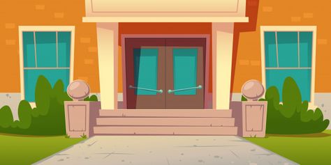 School entrance, building of college cam... | Free Vector #Freepik #freevector #school Gacha Backgrounds, School Entrance, Anime Places, Episode Backgrounds, Stone Stairs, Scenery Background, City Background, School Yard, Anime Backgrounds Wallpapers