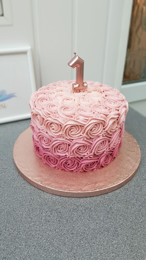 Rose Gold First Birthday Cake, Ombre Rosette Cake, Cake 1st Birthday, Photoshoot Background, Onederful Birthday, First Birthday Cupcakes, Gold First Birthday, Rosette Cake, Bakery Logo