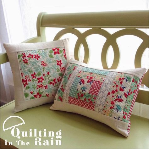 Hi All! This is Jera from www.QuiltingintheRain.com bringing you a creative weekend project. This pillow uses a modern Quilt as you Go technique which will be featured in my upcoming book, Quilt-As… Moda Bake Shop, Creative Pillows, Pillow Tutorial, Patchwork Cushion, Quilt As You Go, Pretty Pillow, Patchwork Pillow, Strip Quilts, Sewing Pillows