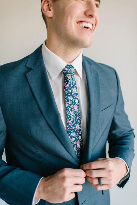 Mens Floral Tie, Floral Necktie, Romantic Wedding Photos, Guest Attire, Groomsmen Attire, Blue Bridesmaid Dresses, Botanical Wedding, Groom Attire, Groom Style