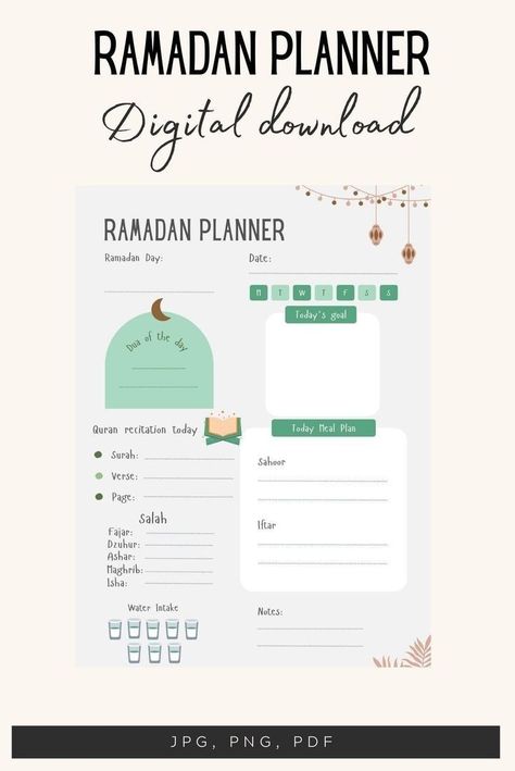 Ramadan Planner / Ramazan | Printable Planner by  Gertrude Bray How To Finish Quran In Ramadan, Ramadan Tracker Printable, Ramadan Journal Free Printable, Ramadan Planner Free Printable, Ramadan Planner Ideas, Ramadan Daily Planner, Ramadan Planer, Ramadan Tracker, Prayer Tracker