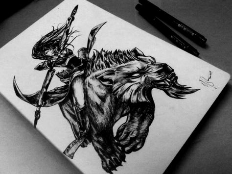 Dota2 Sketch - Mirana by azuremizt Rabbit Tattoos, Tattoo Master, Wolf Tattoo Design, Creepy Tattoos, Spooky Tattoos, Dark Art Tattoo, Tattoo Art Drawings, Dark Art Drawings, Dark Tattoo