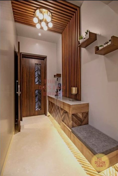 Enterence Lobby Designs, Home Lobby Ideas, Foyer Design For Flat, Living Room Passage Design, Shoe Rack In Foyer Area, Foir Area Interior, Flat Enterance Idea Modern, Flat Foyer Design, Foyer Area Design Entrance Modern