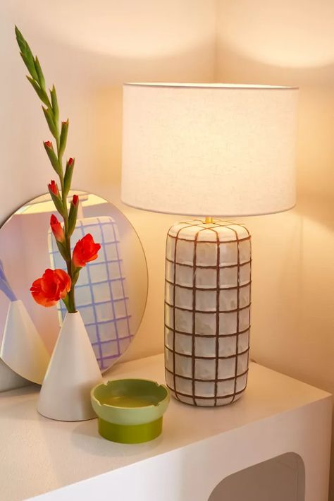 Home + Apartment: Furniture, Décor, + More | Urban Outfitters Nighstand Lamps, Tile Lamp, Tiled Table, Floor Lamp For Living Room, Tile Table, Lamp For Living Room, Design Del Prodotto, Modern Table Lamp, Apartment Room