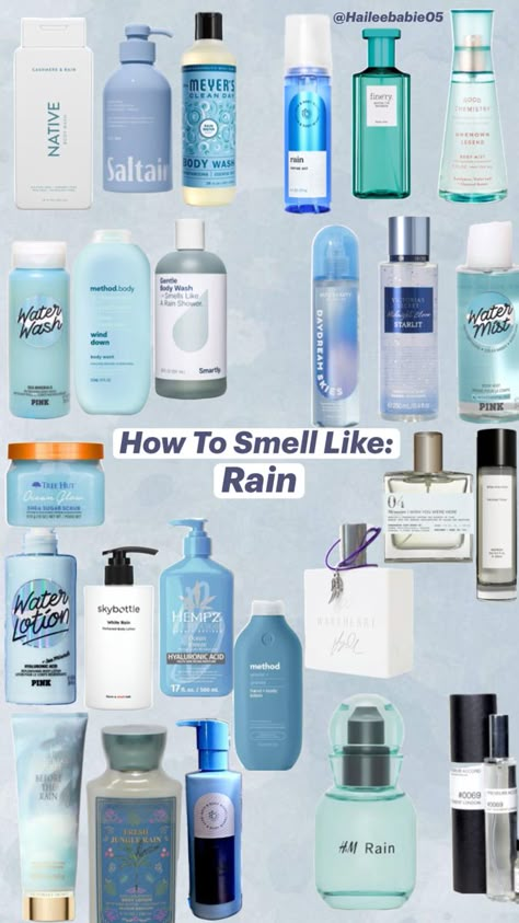 How to smell like fresh clean rain 🌧️ Summer Smells, Shower Tok, Body Care Collection, Smell Good All Day, Girl Perfume, Best Scents, Scent Combos, Fresh Perfume, Spray Lotion