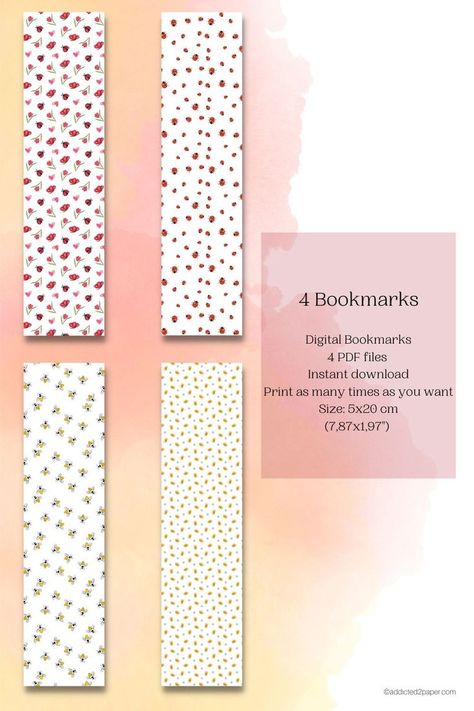 This Ladybug & Bee Bookmark Set includes: -4 PDF Files Size: 5x20cm (1,97x7,87 inches) Bee Bookmark, Printable Bookmarks, Bookmarks Printable, Digital Art Illustration, Pdf Books, Art Illustration, Book Worms, Bee, Digital Art