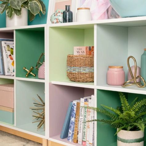 We're obsessed with the way Oh Joy has upgraded their basic cubby storage unit with splashes of color in each cube 🤩 Small Office Ideas, Small Home Office Ideas, Cozy Seating Area, Oh Joy, Cubby Storage, Small Home Office, Small Office, Flipping Furniture, Dream House Decor