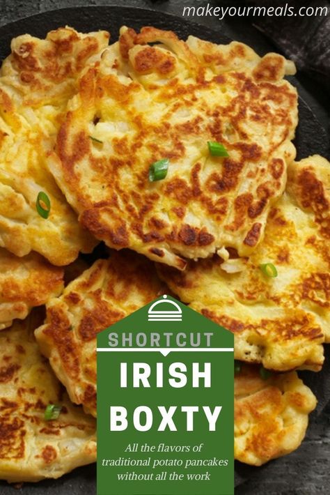 No time to make Irish Boxty? No worries, this easy method with have you enjoying this traditional Irish dish in no time!  #Irish #Ireland #recipe #StPatricksDay #hashbrowns #potato #recipe #potatopancakes #easy #breakfast #lunch #dinner #makeyourmeals Traditional Dessert Recipes, Boxty Recipe Irish, Irish Baking, Pub Meals, Boxty Recipe, Easy Irish Recipes, Irish Boxty, Irish Recipes Appetizers, Irish Potato Pancakes