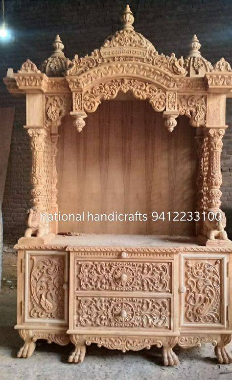 Wooden Temple For Home Modern, Pooja Units, Pooja Cabinet, Dev Ghar, Wooden Mandir, Wooden Temple For Home, Mdf Art, Puja Mandir, Cnc Carving