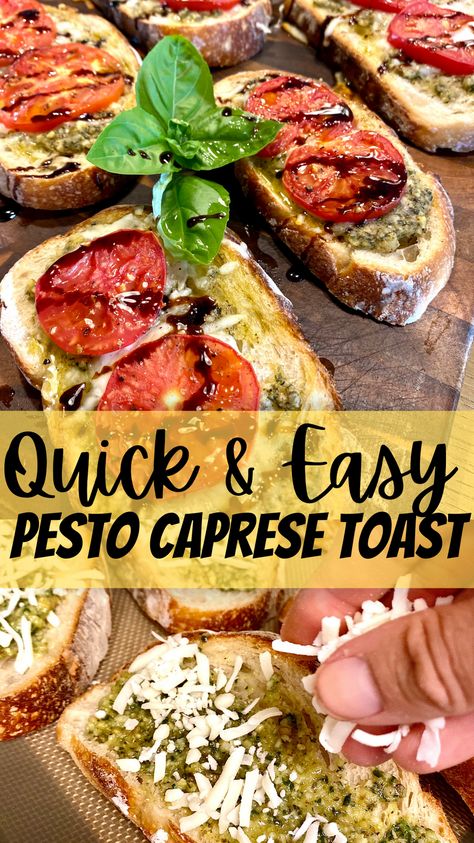 This quick and easy pesto caprese toast for dinner is perfect for these late summer nights. Light and crisp with fresh sliced tomatoes and a walnut pesto straight from the garden. Make this for dinner tonight, ready in under 30 minutes! Pesto Tomato Toast, Toast For Dinner, Caprese Toast, Late Summer Nights, Tomato Toast, Sliced Tomatoes, Easy Weekday Meals, Walnut Pesto, Tomato Basil Soup