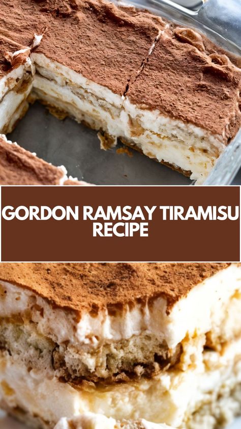 This easy and creamy Tiramisu recipe, inspired by Gordon Ramsay, is the perfect indulgence for any occasion. With simple ingredients like mascarpone cheese, espresso, and ladyfingers, you can create a rich, flavorful dessert that’s both quick and delicious. Plus, it’s flexible enough to add your favorite twist! Giada De Laurentiis Tiramisu, Tiramisu Small Batch, The Best Tiramisu Recipe, How To Make Tiramisu Cake, Easy Creamy Dessert Recipes, Really Good Desserts, Tiramisu Recipe Videos, Tarimisu Recipe Easy, Dessert Recipes With Milk