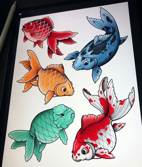 Japanese Goldfish Tattoo, Fish Art Design, Japanese Fish Tattoo, Traditional Viking Tattoos, Goldfish Tattoo, Koi Fish Art, Koi Tattoo Design, Dragon Tattoo Back Piece, Goldfish Art