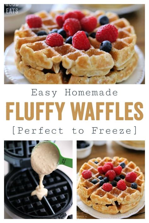 Use this Fluffy Waffle Recipe to make thick, fluffy waffles without the hassle of beating egg whites!  Make a double-batch and freeze for homemade waffles in minutes. #recipes #waffles #breakfast #homemadewaffles #recipe #fernandmaple Fluffy Waffle Recipe, Beating Egg Whites, Easy Waffle Recipe, Waffle Iron Recipes, Waffle Maker Recipes, Fluffy Waffles, Waffles Easy, Homemade Waffles, Waffle Recipe