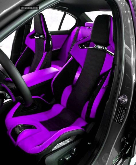 Purple Car Seats, Car Mods Interior Purple, Purple Car Interior, Purple Challenger, Purple Car Accessories, Purple Seat Covers, Purple Mustang, Purple Jeep, Car Interior Upholstery