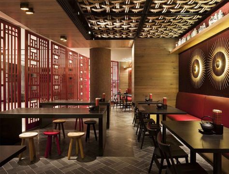 Japanese / Asian Restaurant - Lighting, Color Theme, & Textures Chinese Restaurant Interior Design, Chinese Restaurant Interior, Chinese Restaurant Design, Modern Chinese Restaurant, Chinese Style Interior, Japanese Restaurant Design, Modern Japanese Style, Mim Design, Chinese Interior