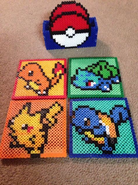 Perler Coasters, Hama Beads Pokemon, Perler Bead Designs, Pokemon Perler, Pokemon Bead, Geeky Craft, Pokemon Pattern, Pokemon Perler Beads, Pokemon Craft