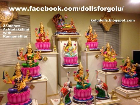 South Indian golu #navratri Ashtalakshmi Pooja Decoration, Navrathri Golu Decoration Ideas, Bommala Koluvu Decoration, Golu Ideas Navaratri, Navarathri Decorations, Golu Decoration Ideas, Navratri Decoration Ideas For Home, Diy Golu Dolls, Garden Ideas With Plastic Bottles