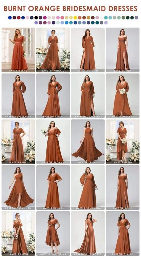 Plus Size Burnt Orange Bridesmaid Dress, Terracotta Maid Of Honor Dress, Fall Color Mother Of The Bride Dresses, Burnt Orange Bridesmaid Dresses Fall, Bridesmaid Dresses Terra Cotta Rust, Burn Orange Bridesmaid Dresses, Terracotta Dress Wedding, Terracota Dress Outfit Wedding, Cinnamon Color Bridesmaid Dresses