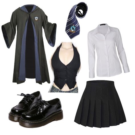 Ravenclaw Uniform Aesthetic, Ravenclaw Uniform Female, Hogwarts Dr Outfits, Hogwarts Uniform Aesthetic, Ravenclaw Wardrobe, Ravenclaw Outfit Ideas, Ravenclaw Oc, Hogwarts School Uniform, Ravenclaw Uniform