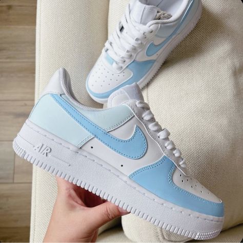 Custom Painted Light Blue Color Block Af1 Brand New With Box *Please Allow 7-10 Days To Ship As This Is A Custom Order* Light Blue Nike Shoes, Custom Nike Shoes Women, Nike Jordans Costom Blue, Nike Air Force 1 Custom Blue, Light Blue Nike Air Force 1, Nike Custom Sneakers In Light Blue, Light Blue Custom Air Force 1, Light Blue Wedding Shoes, Nike Shoes Blue